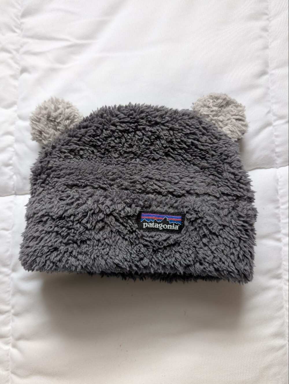 Patagonia Baby Size 0 To 3 Months Gray Furry Bear Beanie Winter Hat Warm & Cozy